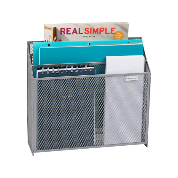 Mind Reader 3 Compartment Vertical File Storage, 11-1/2inH x 3-3/4inW x 12-1/2inD, Silver