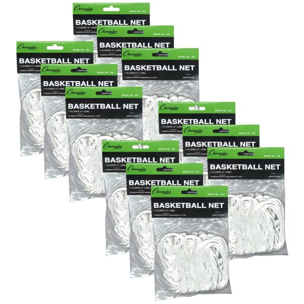 Champion Sports Economy Basketball Nets, 4 mm, White, Pack Of 12 Nets
