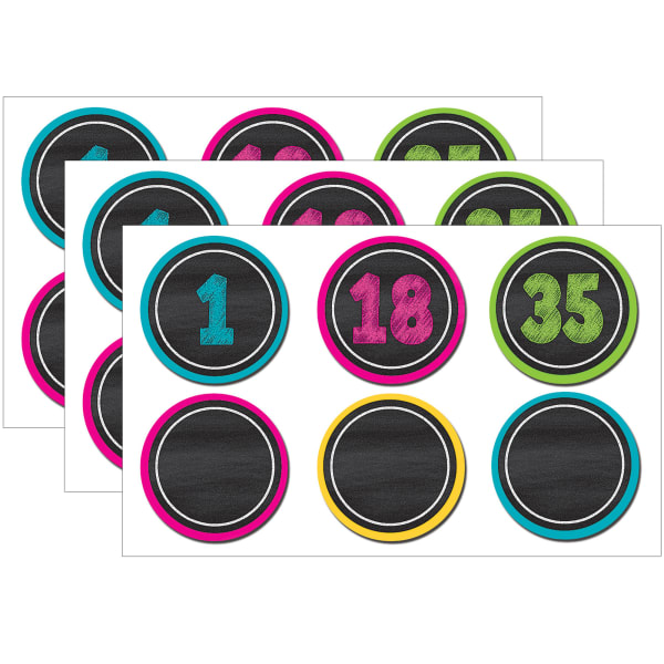 Teacher Created Resources Numbers Magnetic Accents, Chalkboard Brights, 2-1/4in x 2-1/4in, Multicolor, 42 Pieces Per Pack, Set Of 3 Packs