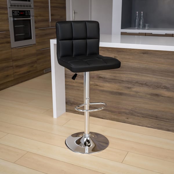 Flash Furniture Contemporary Quilted Vinyl Adjustable Height Barstool with Chrome Base, Black
