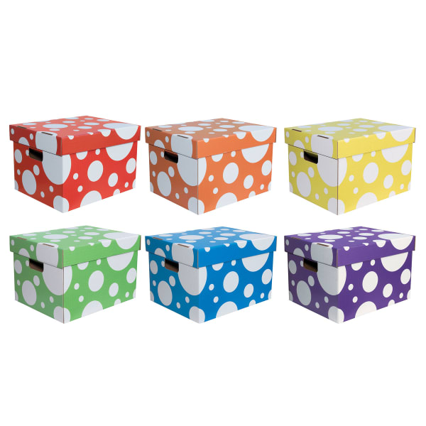 Classroom Keepers Storage Totes, 11.25inH x 12.5inW x 15.875inD, 6 Assorted Polka Dot Colors, Pack Of 6