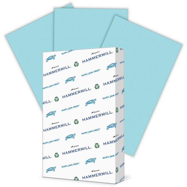Hammermill Fore Super-Premium Color Copy Paper, 1 Ream, Blue, Legal (8.5in x 14in), 500 Sheets Per Ream, 20 Lb, 30% Recycled