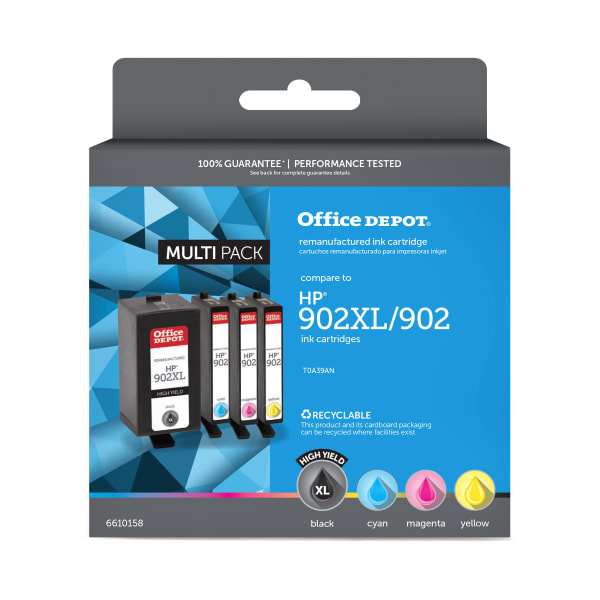 Office Depot Remanufactured Black; Cyan; Magenta; Yellow High-Yield/Standard Yield Cartridge Replacement For HP 902XL, 902, Pack Of 4