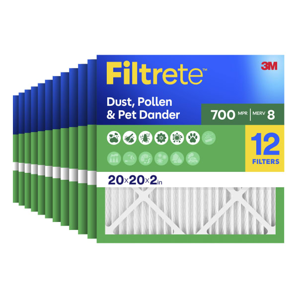 Filtrete 20 x 20 x 2 Air Filter, 12 HVAC Filters, MPR 700, MERV 8, Optimized HVAC Airflow, Dust, Pollen & Pet Dander, 3 Month AC and Furnace Filters
