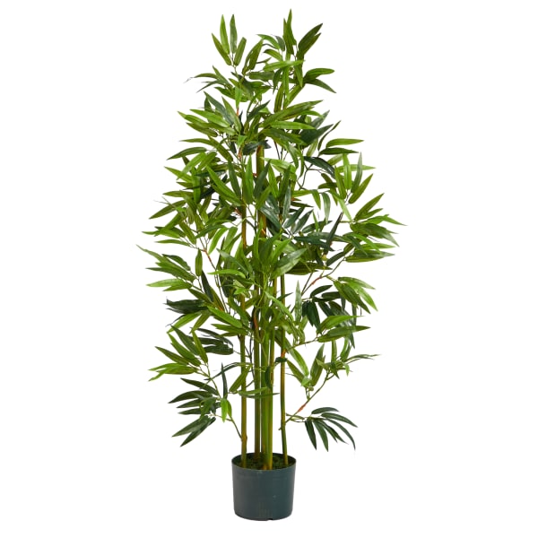 Nearly Natural Bamboo Tree 4'H Artificial Tree With Planter, 48inH x 28inW x 28inD, Green/Black