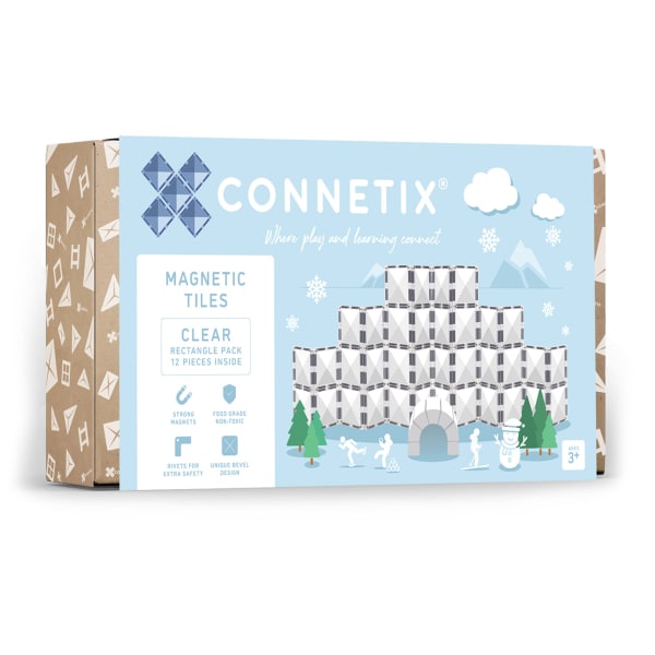 Connetix Magnetic Tiles Clear Rectangle Pack, 12 Pieces