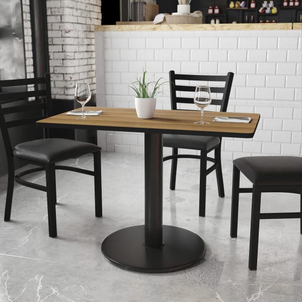 Flash Furniture Laminate Rectangular Table Top With Round Table-Height Base, 31-1/8inH x 24inW x 42inD, Walnut/Black