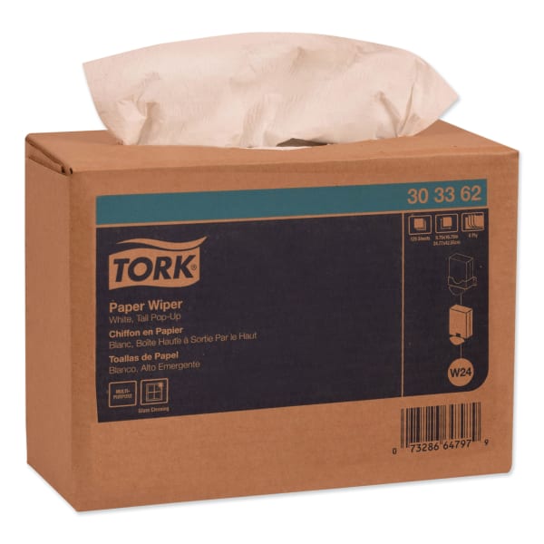 Tork Multipurpose Paper Wipers, 9-3/4in x 16-3/4in, White, 125 Wipers Per Box, Carton Of 8 Boxes
