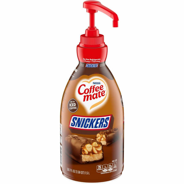 Coffee mate Snickers Flavored Liquid Creamer Pump Bottle - Snicker Flavor - 50.72 fl oz (1.50 L)Bottle - 1 Each