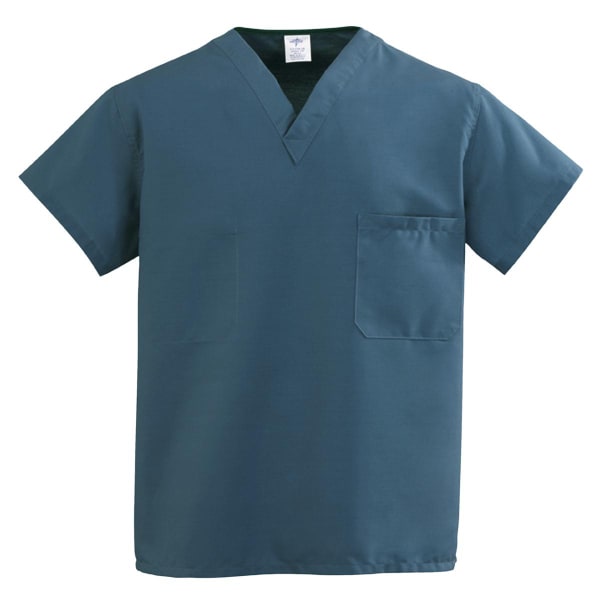 Medline ComfortEase Unisex 1-Pocket Reversible Scrub Top, 4X, Caribbean Blue