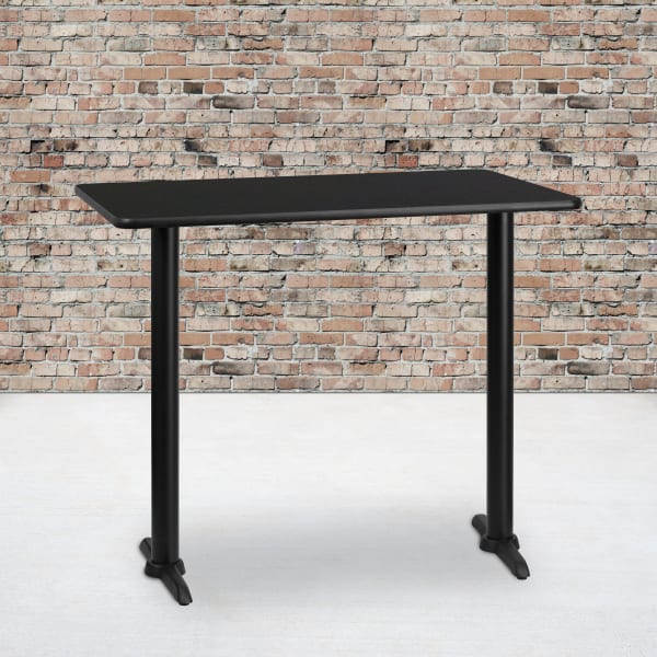Flash Furniture Laminate Rectangular Table Top With Bar-Height Table Bases, 43-1/8inH x 30inW x 48inD, Black