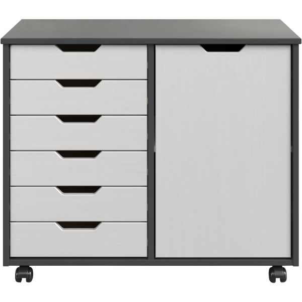 Trendfurn Omnia 1-Door Roll Cart, 6 Drawers, 25-3/4in x 31-1/3in, Gray/White