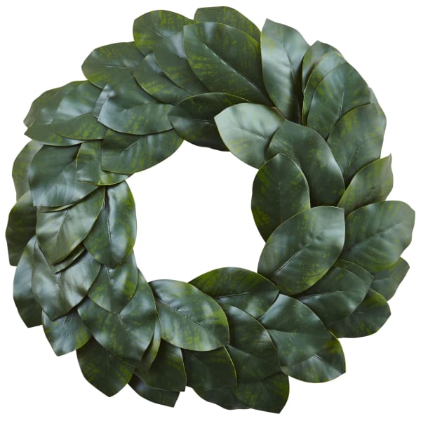 Nearly Natural Polyester Magnolia Leaf Wreath, 24in, Green