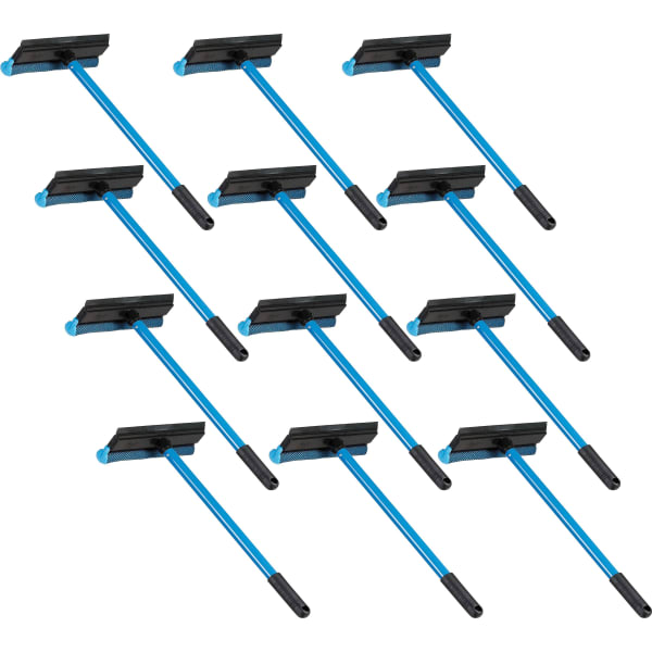 Ettore Auto Squeegee Scrubber - 8in Rubber Blade - 16in Aluminum Handle - Durable, Streak-free, Lightweight - Blue - 12 / Carton