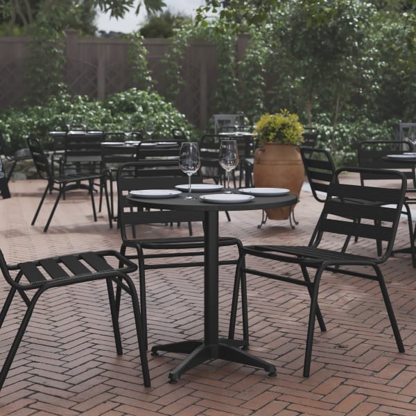 Flash Furniture Round Metal Indoor/Outdoor Furniture Table, 27-1/2inH x 27-1/2inW x 27-1/2inD, Gray/Black