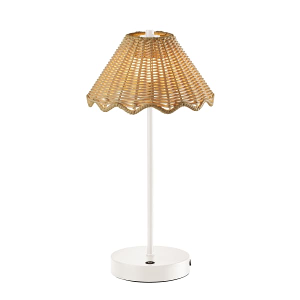 Adesso Stevie LED Cordless Indoor/Outdoor Table Lamp, 15inH, Rattan Shade/White Base