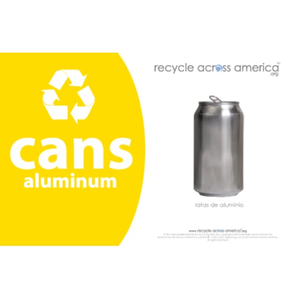 Recycle Across America Aluminum Cans Standardized Recycling Labels, CANS-5585, 5 1/2in x 8 1/2in, Yellow