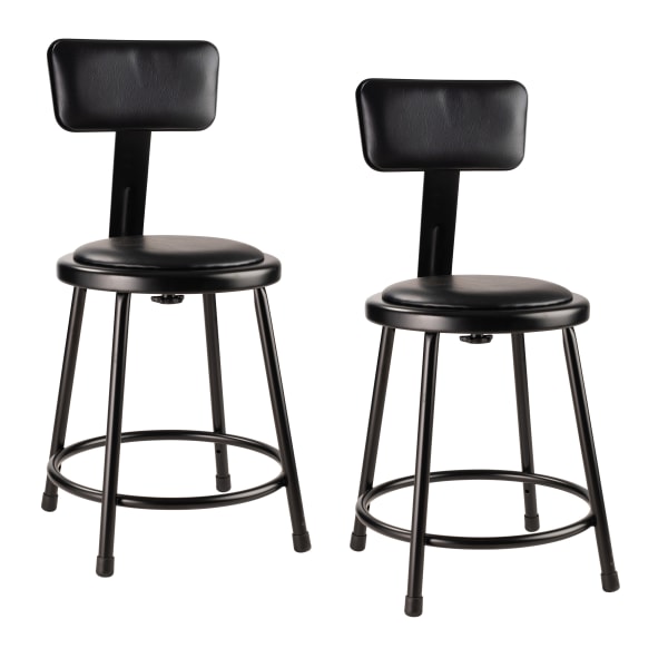National Public Seating 6400 Series Vinyl-Padded Science Stools With Backrests, 18inH Seat, Black, Pack Of 2 Stools