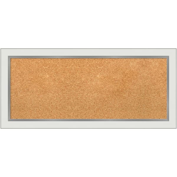 Amanti Art Rectangular Non-Magnetic Cork Bulletin Board, Natural, 33in x 15in, Eva White Silver Narrow Plastic Frame