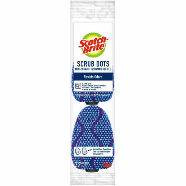 Scotch-Brite Scrub Dots Dishwand Refill - 3.5in Width x 4.4in Length - 2 Pack - 7 / Carton - Blue
