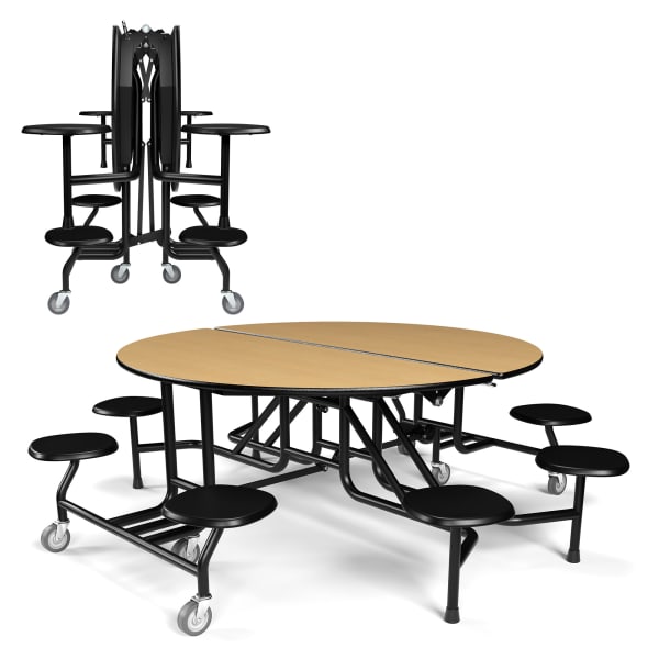 Palmer Hamilton 59T Round Mobile Cafeteria Table, 29in x 83in, Fusion Maple