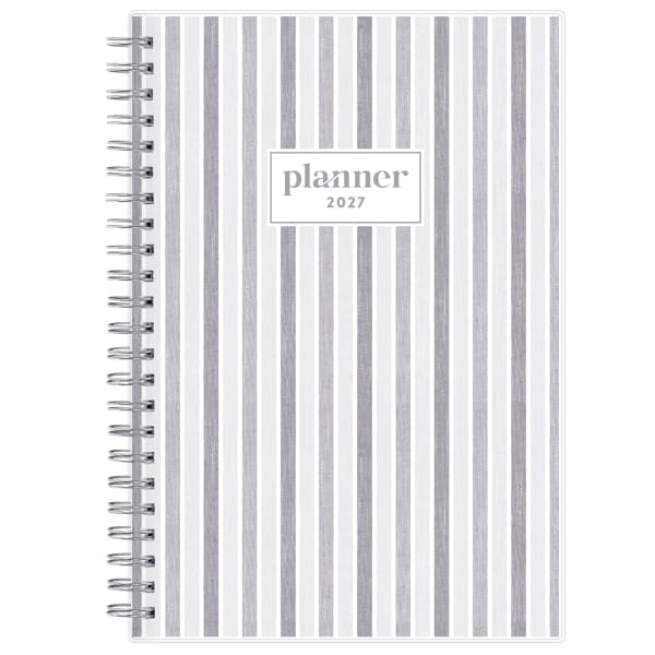 2027 Blue Sky Linen Stripe Gray Weekly/Monthly Planning Calendar, 5x8, 0%, Clear PET, Jan-Dec, RY27