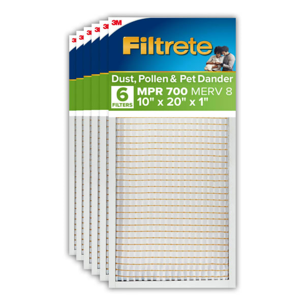 Filtrete 10 x 20 x 1 Air Filter, 6 HVAC Filters, MPR 700, MERV 8, Optimized HVAC Airflow, Dust, Pollen & Pet Dander, 3 Month AC and Furnace Filters