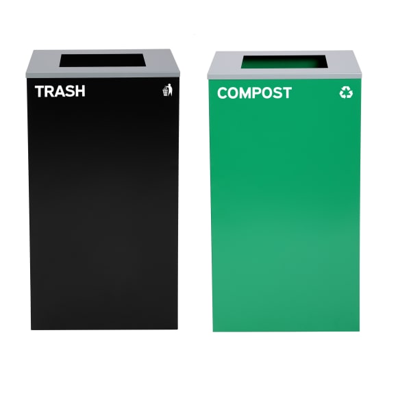 Alpine Industries Stainless-Steel Open Top Compost And Trash Can Set With Square Lids, 29 Gallons, 30inH x 16-15/16inW x 16-15/16inD, Black/Green, Set Of 2 Trash Cans