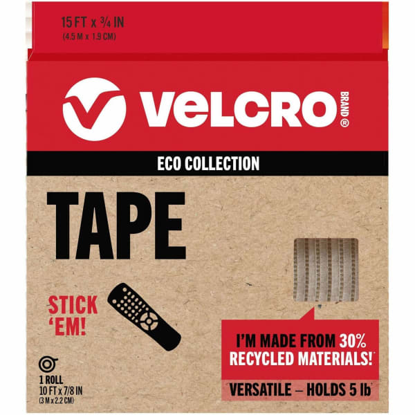 VELCRO Eco Collection Adhesive Backed Tape - 10 ft Length x 0.88in Width - White - 1 Each