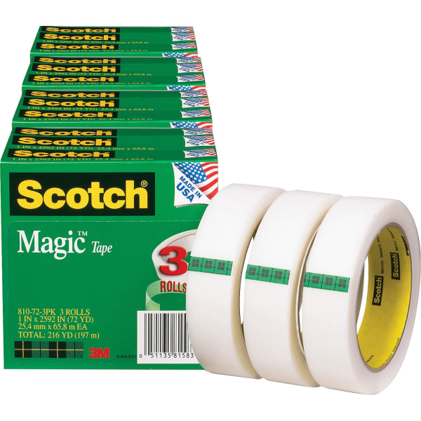 Scotch Magic Tape, 1in x 216ft, Matte Clear, Pack Of 12 Rolls