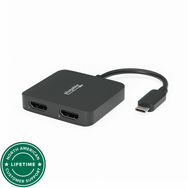 Plugable USB C to HDMI Adapter for Dual Monitors 4K 60Hz - Compatible with Windows, Chromebook, USBC Thunderbolt USB4 Laptops, MST Extended Display Type C Multi HDMI Port Adapter, Driverless
