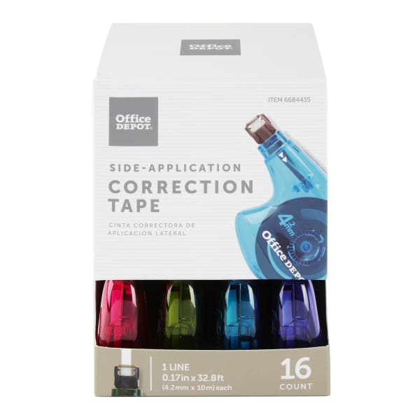 Office Depot Brand Side-Application Correction Tape, 1 Line x 392in, Pack Of 16 Cartridges