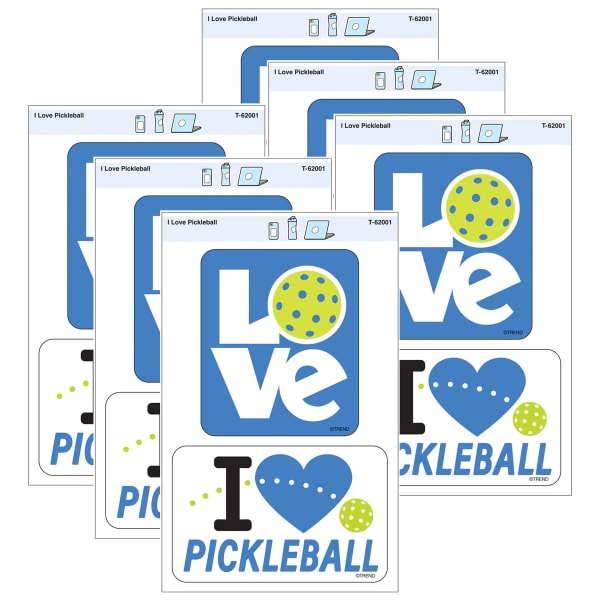 TREND Vinyl Stickers, I Love Pickleball, 2 Per Pack, Set Of 6 Packs