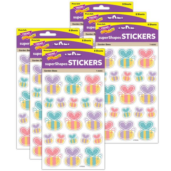 TREND superShapes Stickers, Garden Bees Large, 152 Stickers Per Pack, Bundle Of 6 Packs