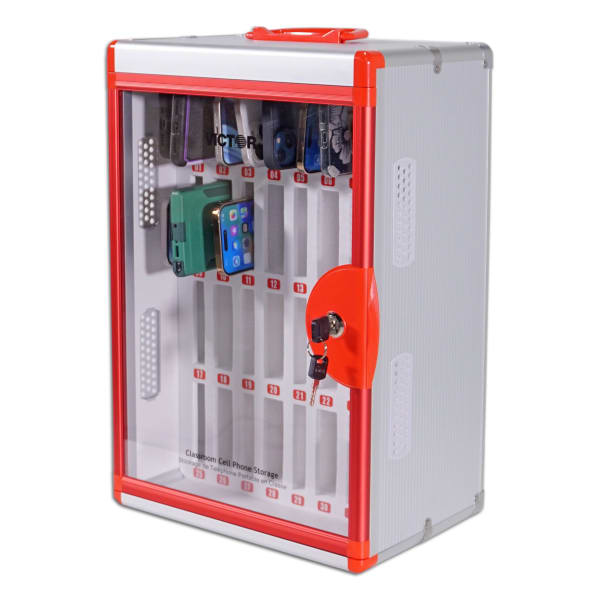 Victor Aluminum Classroom Cell Phone Locker, 20-3/4inH x 12-7/16inW x 8-1/2inD, White/Red