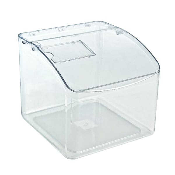 Azar Displays Candy Bin With Hinged Lid, 7inH x 7-3/4inW x 7-3/4inD, Clear