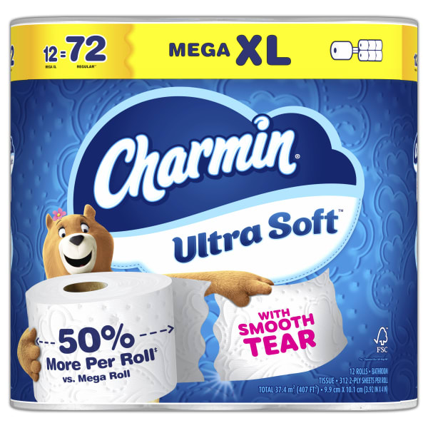 Charmin Ultra Soft 2-Ply Toilet Paper, 104ft, White, 12 Mega XL Rolls Per Pack, Case Of 4 Packs