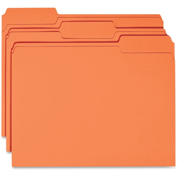 Business Source 1/3 Tab Cut Top Tab File Folders, 8-1/2in x 11in, Orange, Box Of 100 Folders