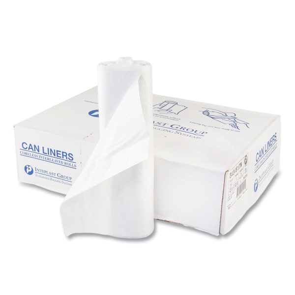 Inteplast Group High-Density Commercial Can Liners, 56 gal, 17 mic, 43in x 48in, Clear, Interleaved Roll, 25 Bags/Roll, 8 Rolls/Carton