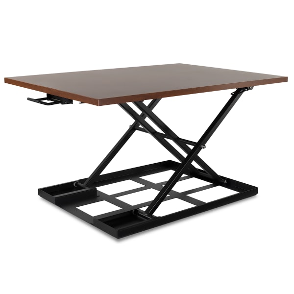Mount-It! X-Lift 32inW Standing Desk Converter With Adjustable Height, Brown