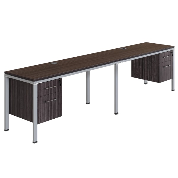 Boss Office Products Simple System Double Desk, Side By Side With 2 Pedestals, 29-1/2inH x 132inW x 24inD, Driftwood