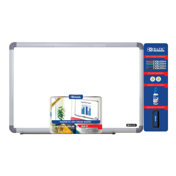 BAZIC Products Magnetic Dry-Erase Board Value Pack, 24in x 36in, White, Gray Aluminum Frame
