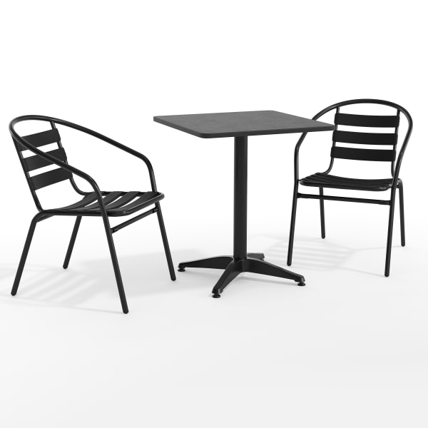 Flash Furniture Lila 23.5ft" Square Aluminum Indoor-Outdoor Table Set with 2 Slat Back Chairs, Black