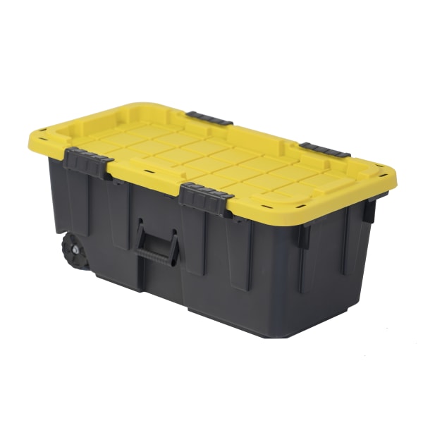 Centrex Tough Box Wheeled Footlocker Tote With Lid, 20-Gallon, 32-1/4inL x 18-1/4inW x 13-1/2inH, 45% Recycled, Black/Yellow