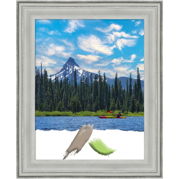 Amanti Art Wood Picture Frame, Opening Size 11in x 14in, 17inH x 14inW x 1-1/2inD, Bel Volto Silver