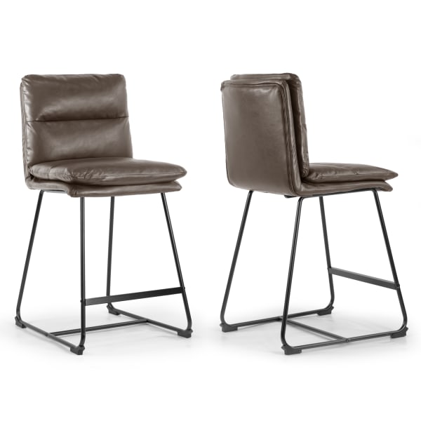 Glamour Home Aulani Faux Leather Counter Height Stools With Puffy Cushions, Brown, Set Of 2 Stools