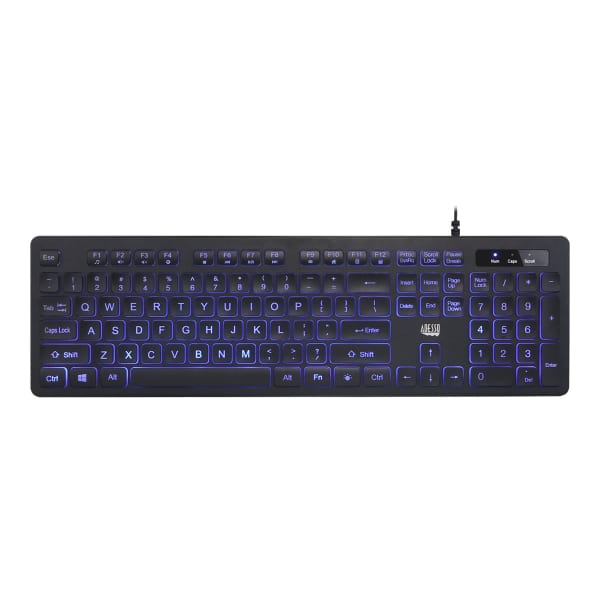Adesso Large Print Illuminated Desktop Keyboard - Cable Connectivity - USB Interface - LED - 104 Key(s) - English (US) - AKB-139EB