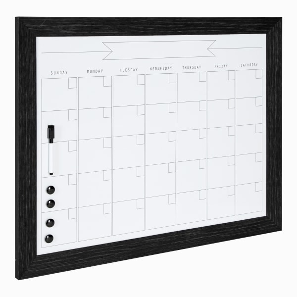 DesignOvations Beatrice Magnetic Framed Dry-Erase Monthly Calendar, Melamine, 23in x 29in, White, Black Plastic Frame