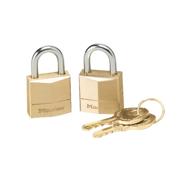 Master Lock Three-Pin Brass Tumbler Locks - 0.16in Shackle Diameter - Brass - 2 / Pack
