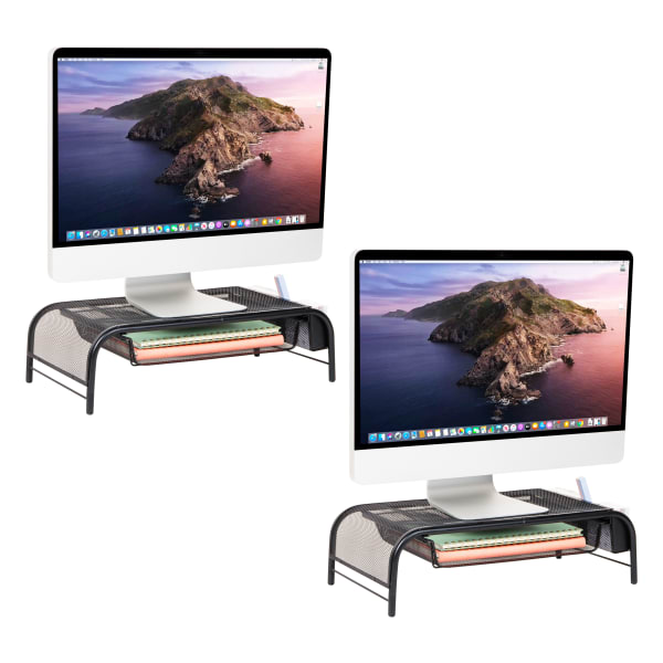 Mind Reader Monitor Stand Ventilated Laptop Riser Metal Paper Tray, 5 1/2inH x 11 1/2inW x 20inD, Black, Set of 2 Organizers